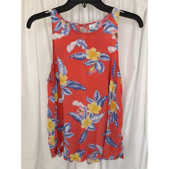 Old Navy Womens Floral Sleeveless Tank Top In Red With Yellow & Blue Prints - Picture 1 of 5